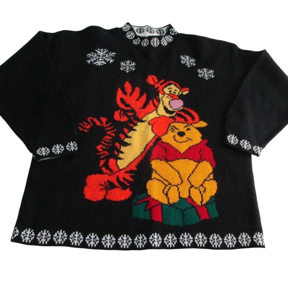 Vintage Winnie The Pooh Tigger Ugly Christmas Sweater Disney Lg GUC